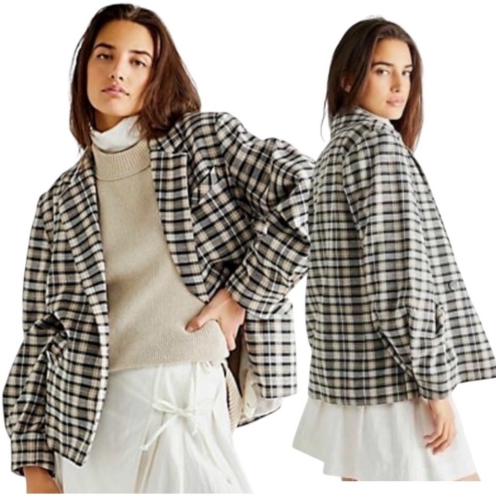 WE THE FREE LUMINARY BROWN DOUBKE BREASTED OVERSIZED BLAZER SIZE MEDIUM